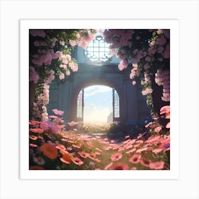 Pink Flowers In A Garden Art Print