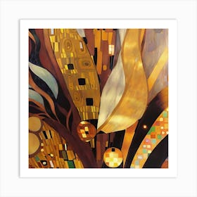 Golden Botanical Klimt Style Art Print