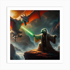 Yoda Fighting A Dragon Star Wars Art Print Art Print