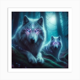 Two Wolves In The Forest 2 Art Print