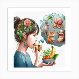 Girl Eats A Plants instead of animals Art Print