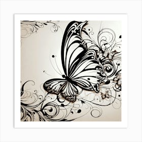 Butterfly And Floral Design 1 Art Print