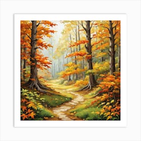 Forest In Autumn In Minimalist Style Square Composition 214 Art Print