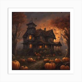 Scary Halloween Atmosphere, Haunted House Art Print