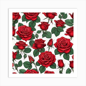 Red Roses Seamless Pattern 10 Art Print