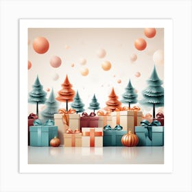 Christmas Tree And Gift Boxes Art Print