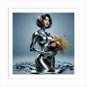 Woman In A Metallic Body Art Print