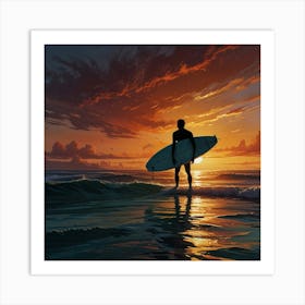 Surfer At Sunset 7 Art Print