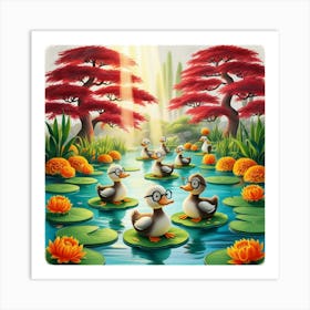 Ducks In A Pond 4 Art Print