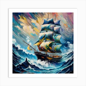 Seascape Ship On The High Seas Storm High Wav (3) Art Print