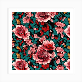 Roses On A Teal Background Art Print