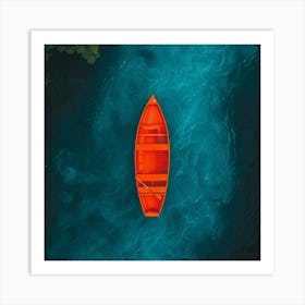 Orange Boat In Blue Water Art Print