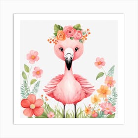 Floral Baby Flamingo Nursery Illustration (9) Art Print