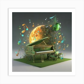 Piano With Music Notes and Planet in Background Art Print