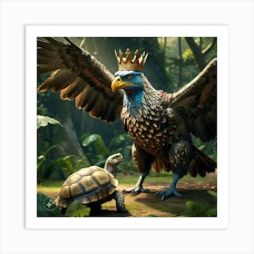 The King Of The Birds Approaching Tortoise Looking Stern And Disapproving Art Print