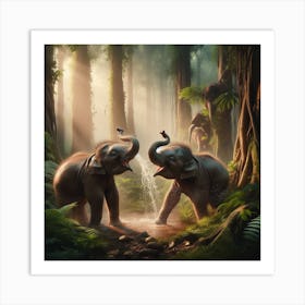 Two Baby Elephants in Jungle 2 Art Print