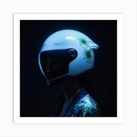 Futuristic Helmet Styled Portrait Illuminated By The Faint Glow Of An Ethereal Plant Heartbeat The Art Print