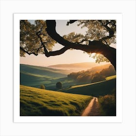 Sunrise Over A Field Art Print