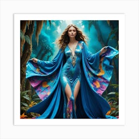 Woman In A Blue Dress 2 Art Print