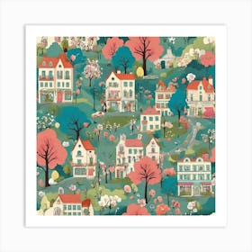 Spring City Seamless Pattern Art Print Art Print