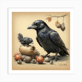 Crow And Baby Art Print