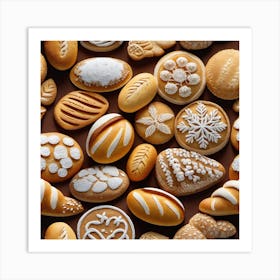 Christmas Cookies On A Brown Background Art Print