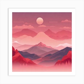 Misty mountains background in red tone 91 Art Print