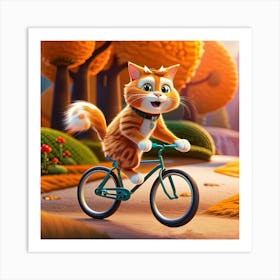 Cat Riding A Bike Art Print