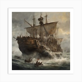 Ship In Rough Seas Art Print