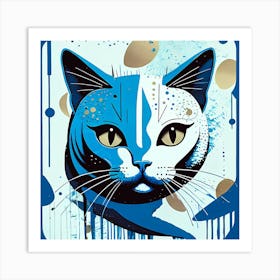 Abstract Blue Cat Poster Artwork Art Print
