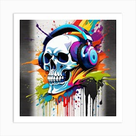 Skull With Headphones 74 Art Print