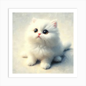 Cute Curiosity Fluffy Cat Oil Portrait Art Print