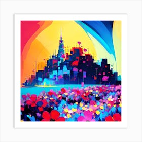 Cityscape With Flowers Art Print