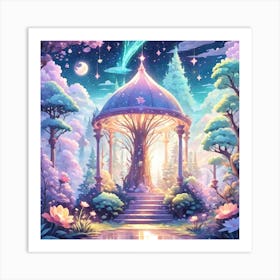 A Fantasy Forest With Twinkling Stars In Pastel Tone Square Composition 117 Art Print