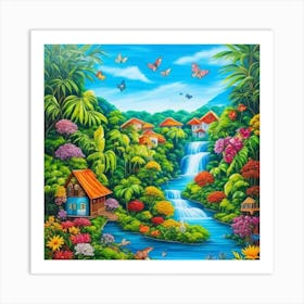 Waterfall In The Jungle 13 Art Print