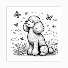 Line Art poodle dog 7 Art Print