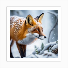 Fox In The Snow 12 Art Print