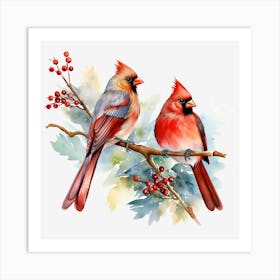 Cardinals On A Branch 2 Art Print