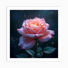 A Dreamy Rose With Petals Of Flowing, Iridescent Light Blooming In A Starlit Garden Art Print