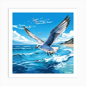 Seagull Flying Over The Ocean Art Print