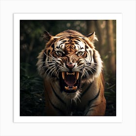 Tiger Roaring In The Forest 2 Art Print