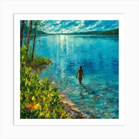 Woman Into The Water wall art painting , living room art painting decor Art Print