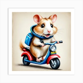 Hamster On A Scooter 6 Art Print