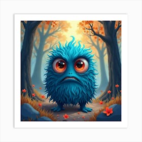 Monster With Eerie Eyes In A Vivid Watercolor Enchanted Forest 1 Art Print