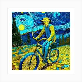 Cycling In The Style Of Van Gogh Art Print