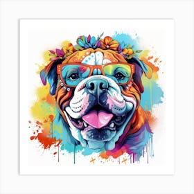 Bulldog With Flowers Art Print