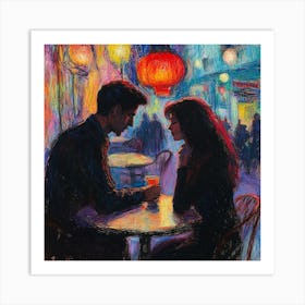 Couple At A Cafe 1 Art Print