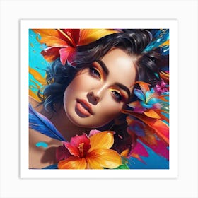 Hawaiian Girl With Flowers Art Print