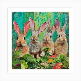 Kitsch Rabbits Munching On Greens 1 Art Print