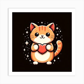 Cute Cat Holding A Heart Art Print